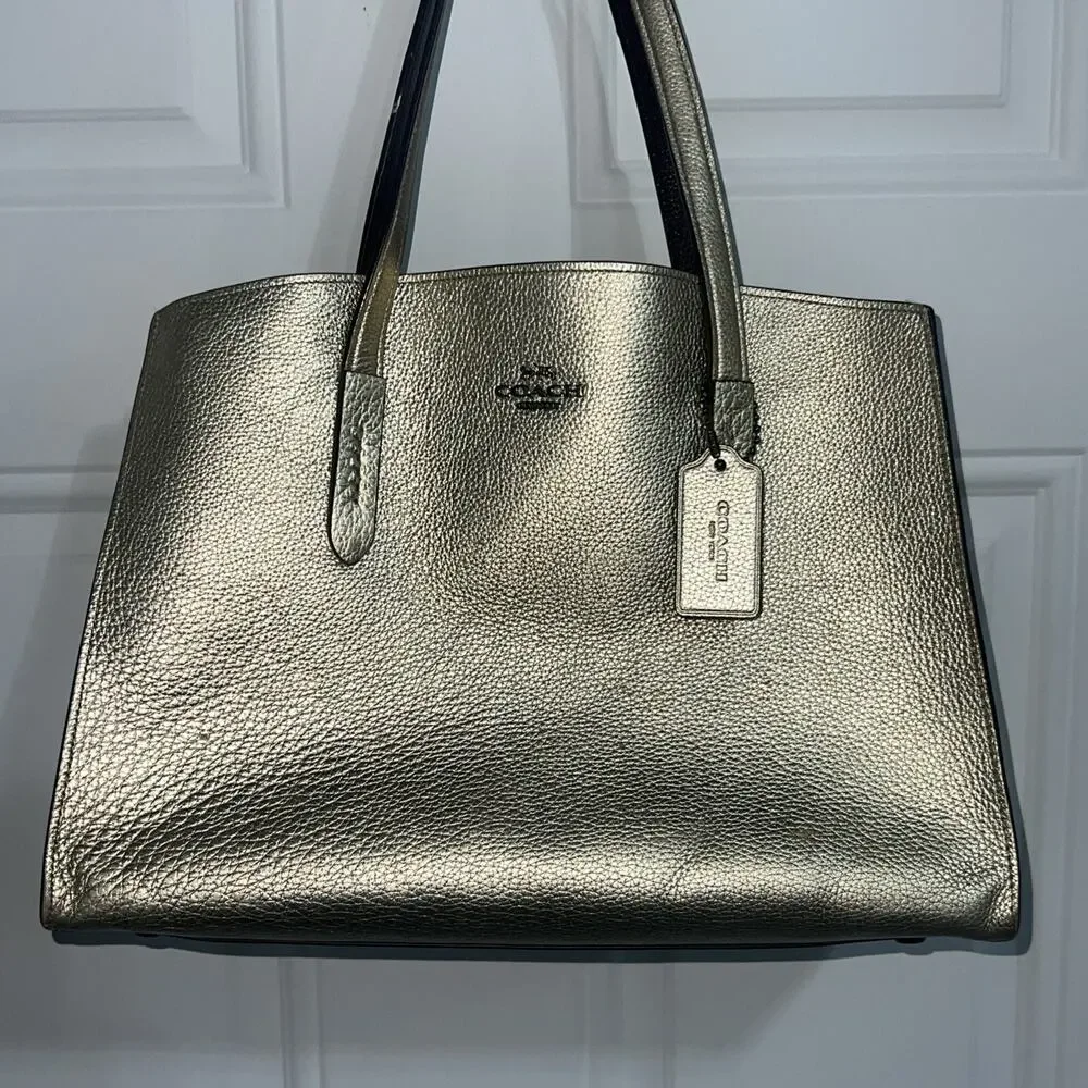 Coach Charlie Carryall Gold Metallic Leather Shoulder Bag 31037 - Picture 10 of 14